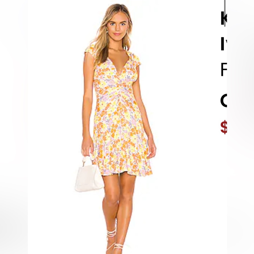 Free People key to your heart mini dress in ivory floral print yellow orange